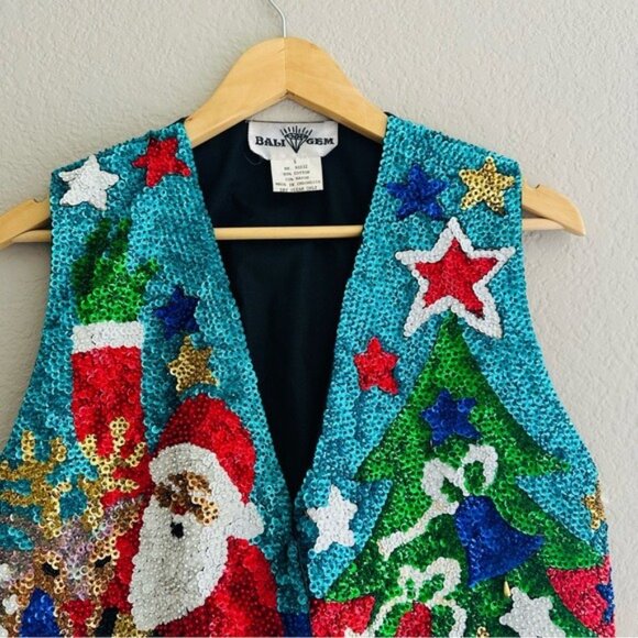 VTG Bali Gem 1960s Sequin Ugly Christmas Vest | Size Small | Holiday Retro Glam! - Picture 5 of 9